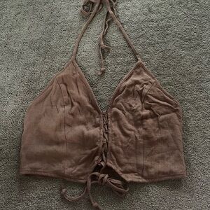 La Hearts Tan Lace-Up Halter Top